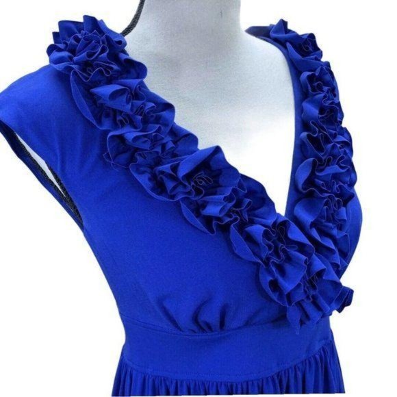 Maggy London Royal Blue Ruffle Neck Flare Dress - Picture 5 of 11